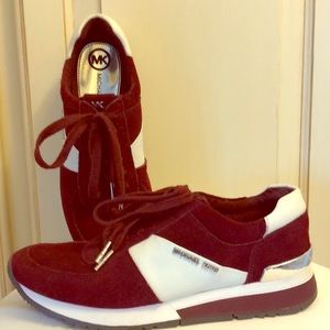 Michael Kors burgundy and white tennis shoes 👟